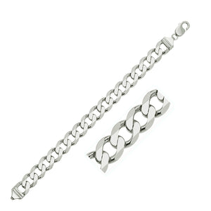 11.6mm Rhodium Plated Sterling Silver Curb Style Bracelet