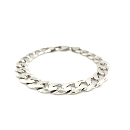 11.6mm Rhodium Plated Sterling Silver Curb Style Bracelet