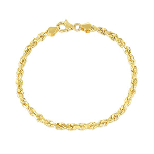 5.0mm 10k Yellow Gold Solid Diamond Cut Rope Bracelet