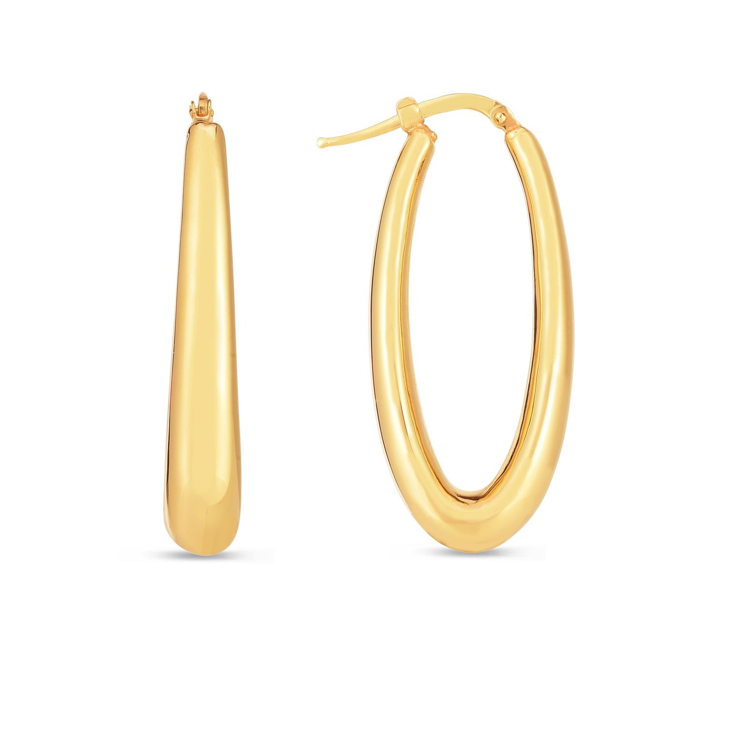 14k Yellow Gold Elongated Oval Hoop Earrings