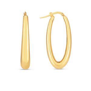 14k Yellow Gold Elongated Oval Hoop Earrings