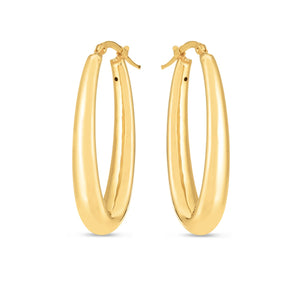 14k Yellow Gold Elongated Oval Hoop Earrings