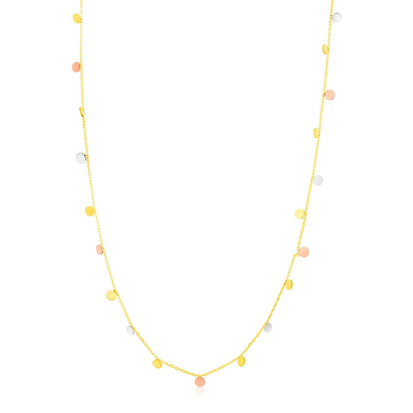 14K Tri Color with Dangling Circles Necklace