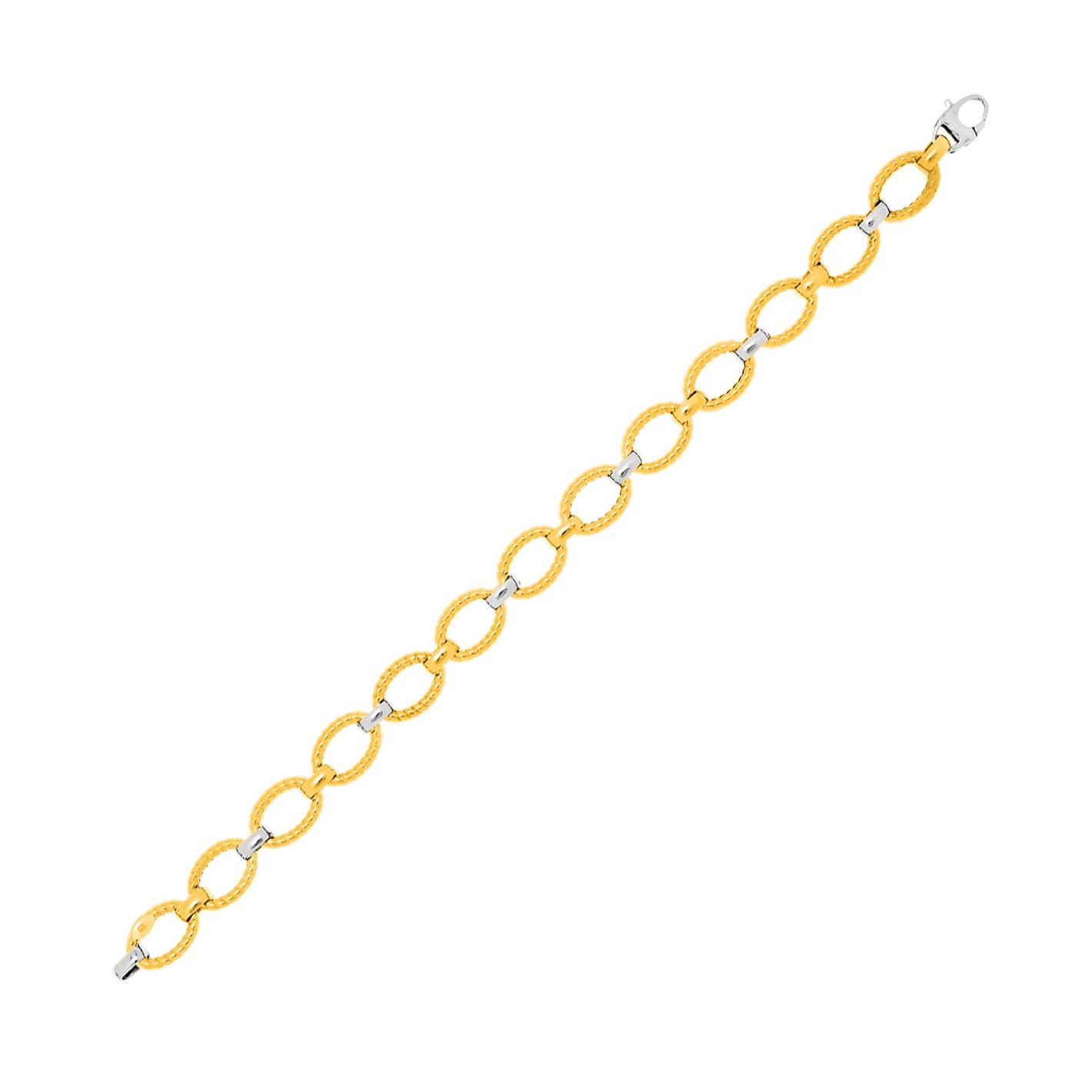 14k Two-Tone Gold Chain  with Textured Oval Links Bracelet