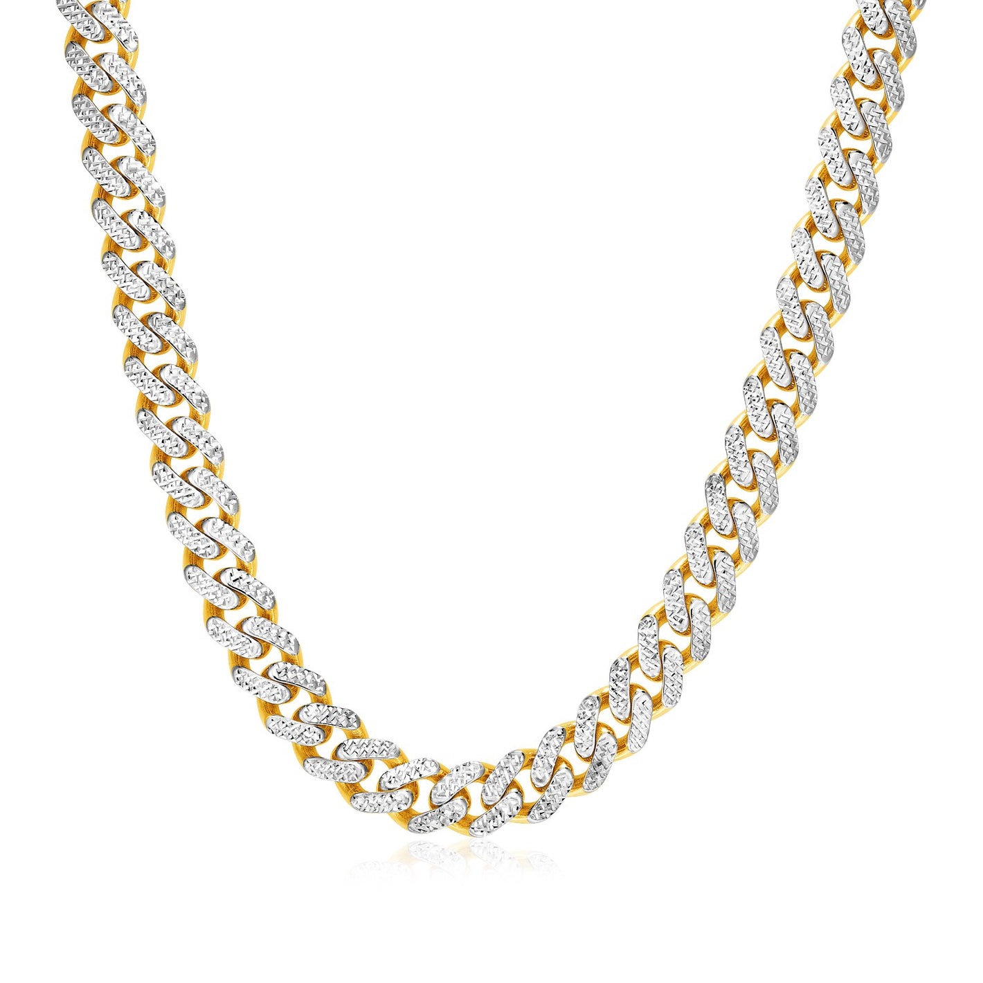 9.5mm 14k Two Tone Gold Miami Cuban Necklace with White Pave Chain