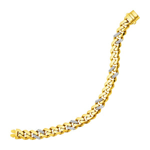 14k Yellow Gold Polished Curb Chain with Diamonds Bracelet