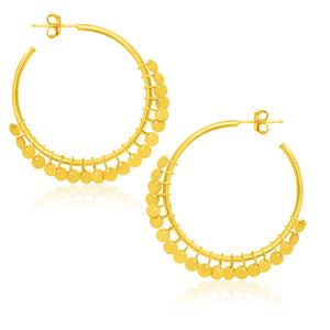 14k Yellow Gold with Dangling Sequins Hoop Earrings