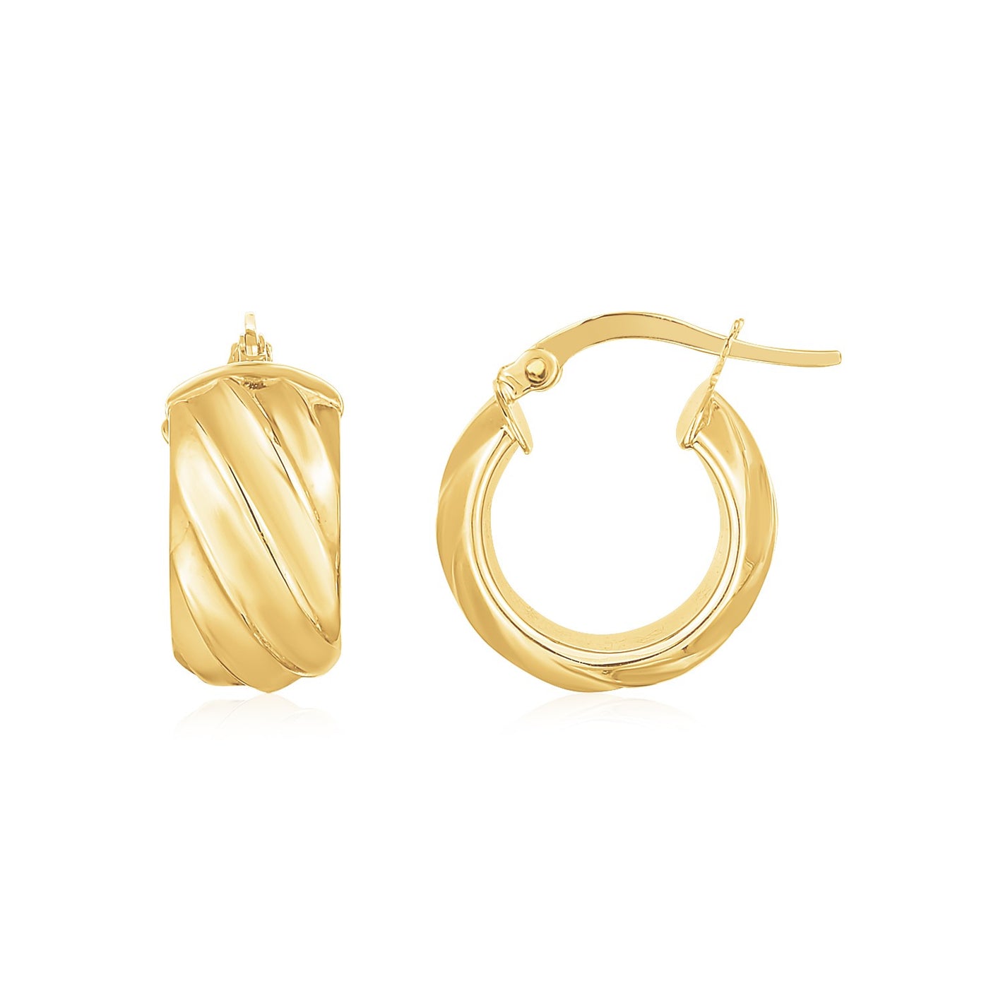 14K Yellow Gold Ribbed Wide Hoop Earrings