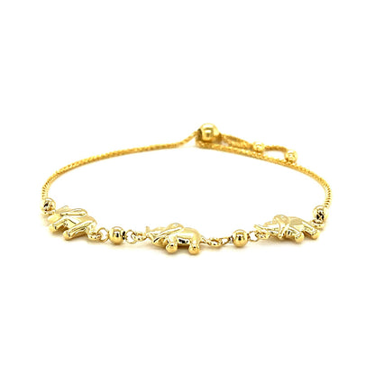 14k Yellow Gold Elephant Station Lariat Style Bracelet