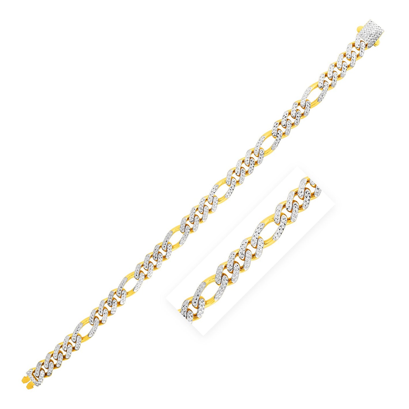 8.0mm 14k Yellow Gold White Pave High Polish Modern Lite Figaro Bracelet