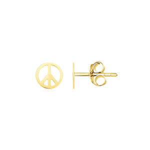 14k Yellow Gold with Peace Signs Post Earrings