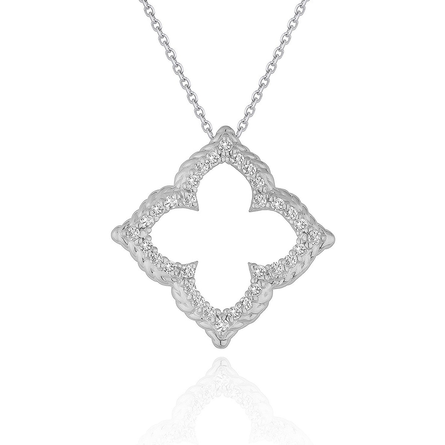 14k White Gold Diamond Cut-out Flower Pendant Necklace (1/3 cttw)