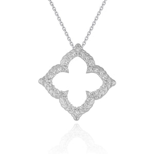 14k White Gold Diamond Cut-out Flower Pendant Necklace (1/3 cttw)