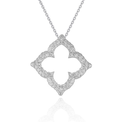 14k White Gold Diamond Cut-out Flower Pendant Necklace (1/3 cttw)