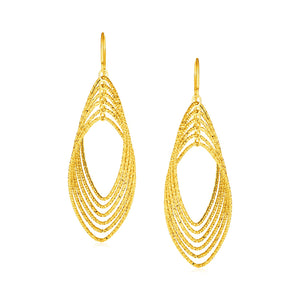 14k Yellow Gold with Textured Marquise Shapes Post Earrings