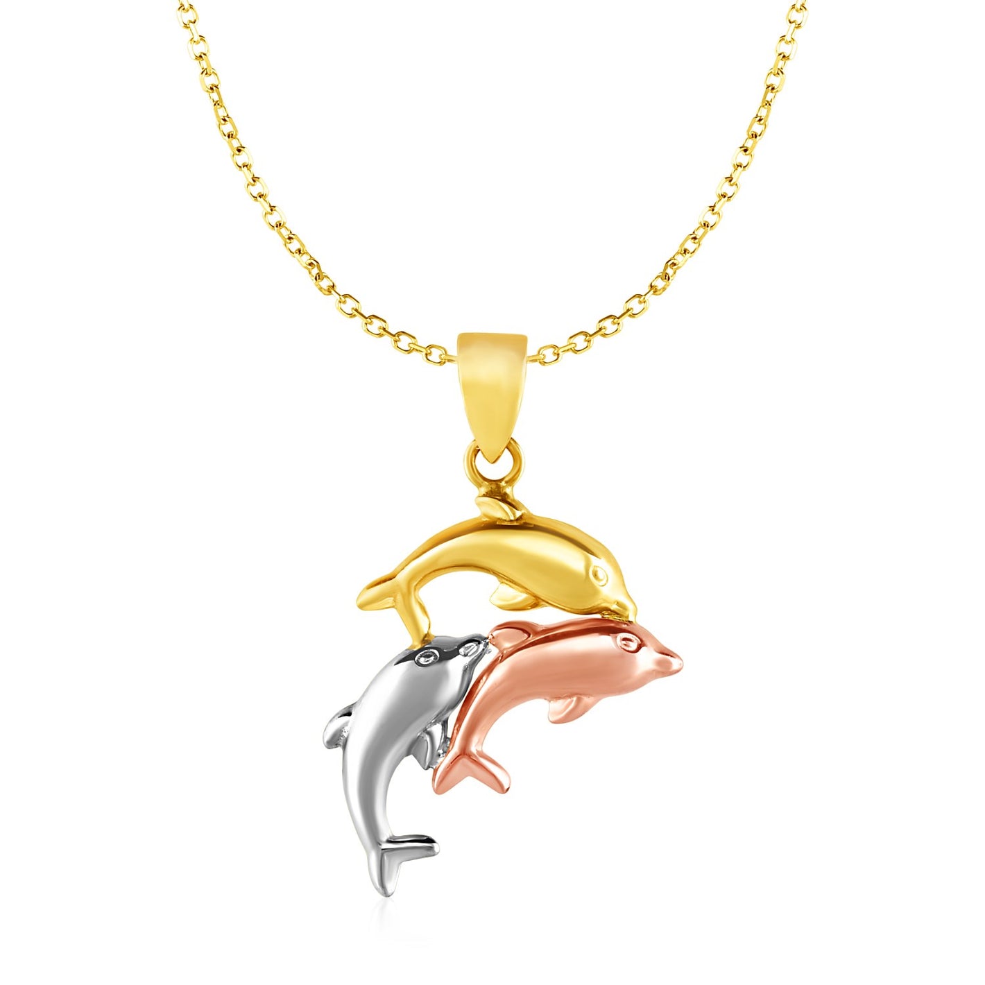 10k Tri Color Gold with Three Dolphins  Pendant