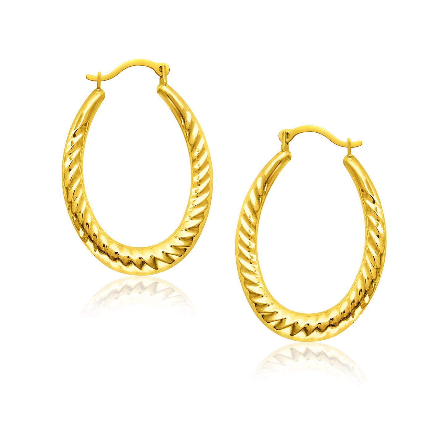 14k Yellow Gold with Textured Details Hoop Earrings