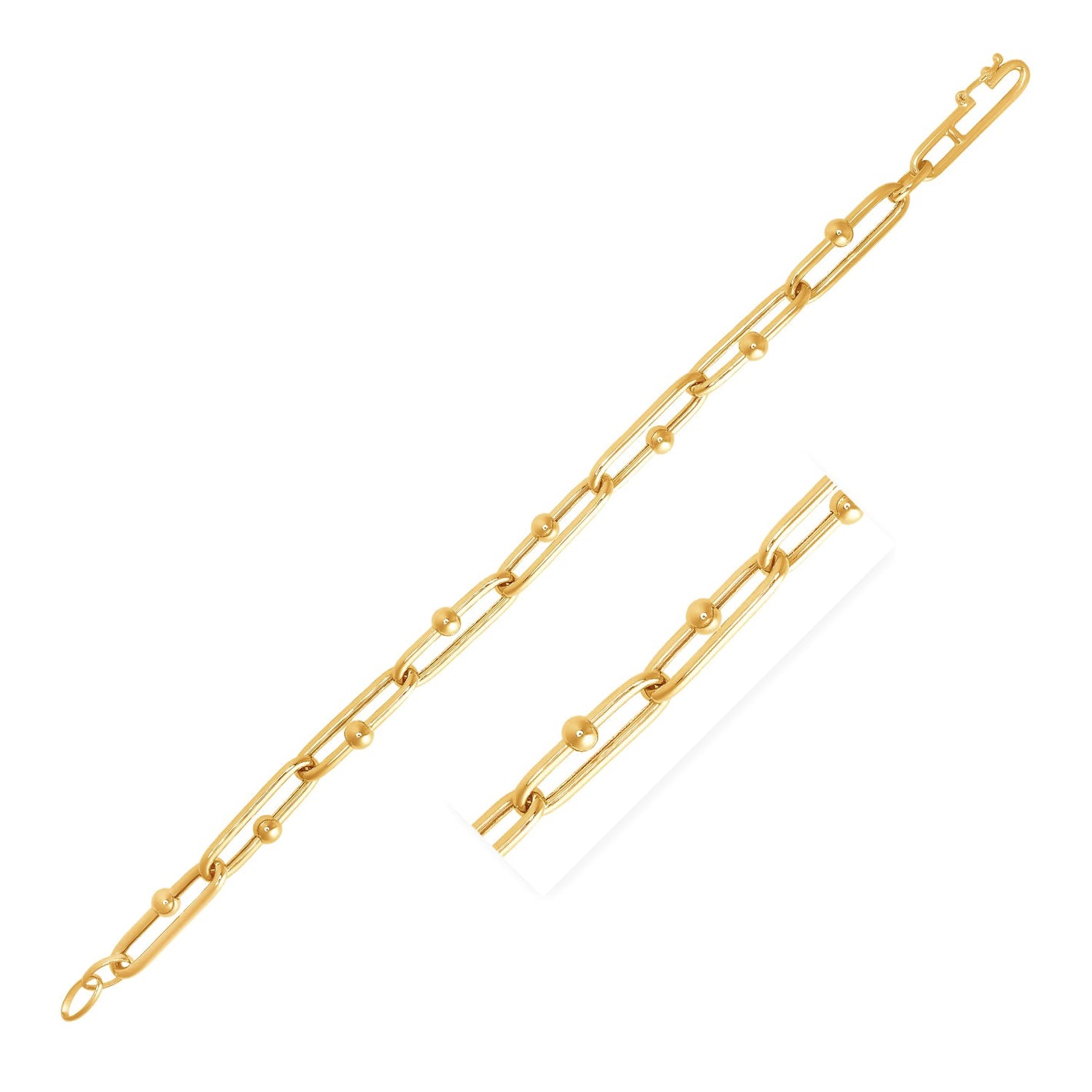 14k Yellow Gold  Beaded Oval Chain Bracelet