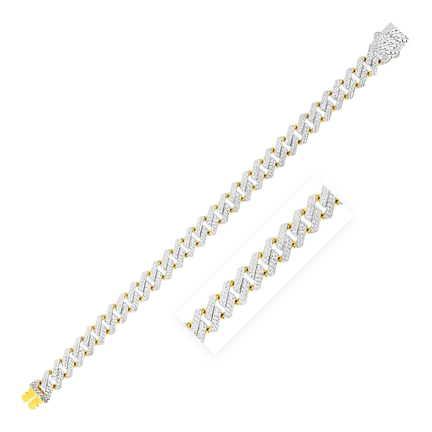 9.5mm 14k Yellow Gold White Pave High Polish Modern Lite Edge Bracelet