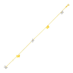 14k Two Tone Gold with Butterflies Anklet