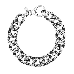 Sterling Silver Gunmetal Finish with Dots Cuban Link Bracelet