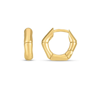 14k Yellow Gold Bamboo Huggie Hoop Earrings