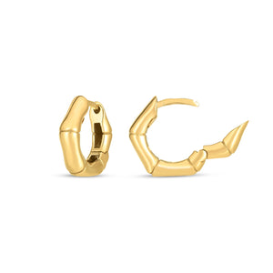 14k Yellow Gold Bamboo Huggie Hoop Earrings