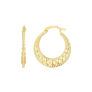 14K Yellow Gold Puffed Wavy Textured Hoop Earrings