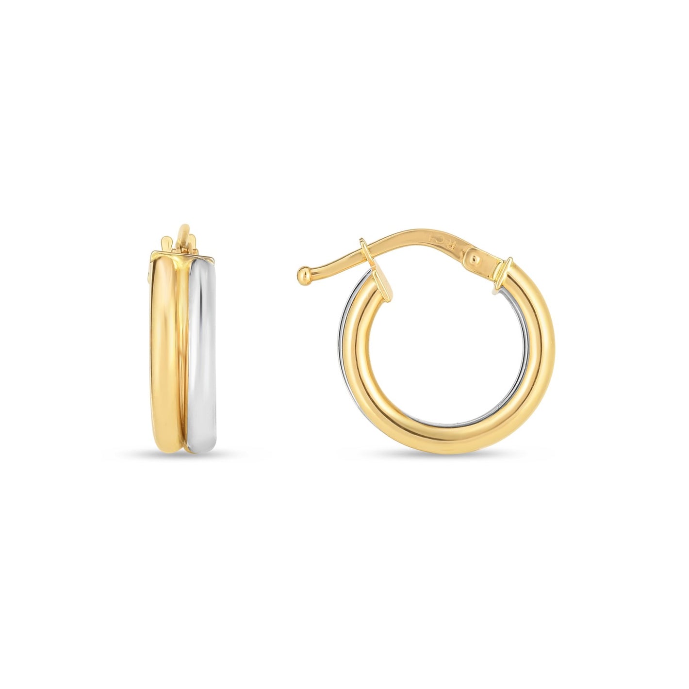 14k Two Tone Gold Double Round Hoop Earrings