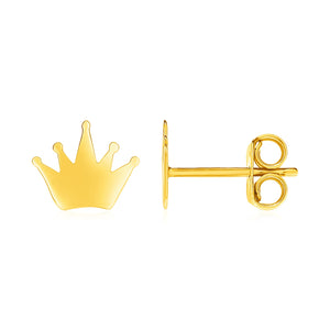 14k Yellow Gold with Crowns Post Earrings